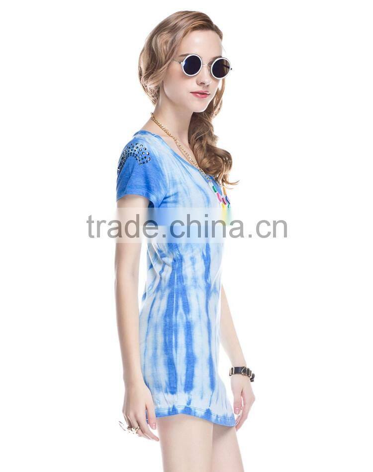 women Tie Dye rayon/stretch jersey Dress, women tie dye t-shirt dress