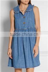 Fashion Ladies Raw Cut Frayed Hem Denim Jeans Fabric Girls Mini Dress With Front Lace-Up Details With Details 2016 HSD5819