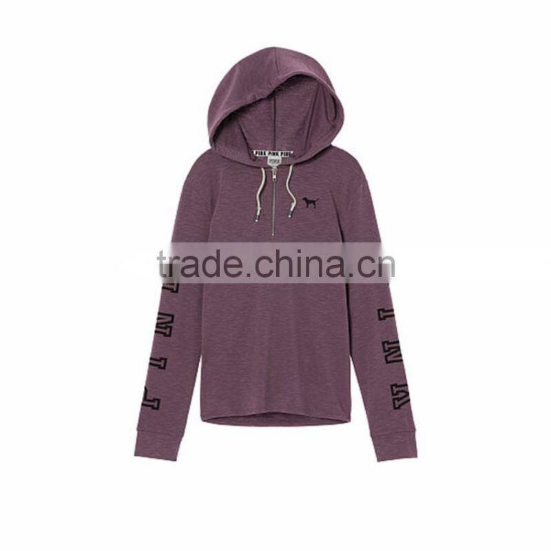 Wholesale 100% Cotton Woman Quarter-zip Sweatshirt Hoodie