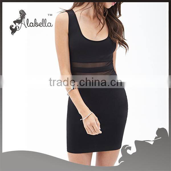 Mesh panel bodycon dress of 2015 hot selling fashion dress for women