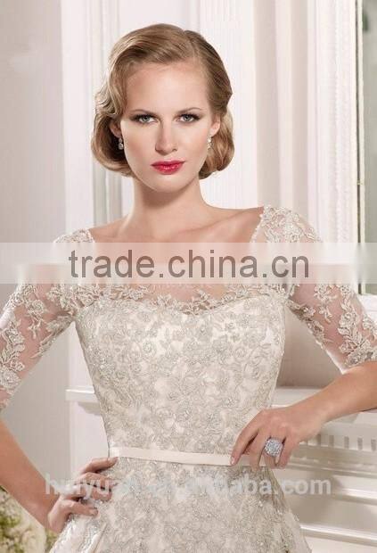 new design long sleeve lace ball gown muslim dress wedding