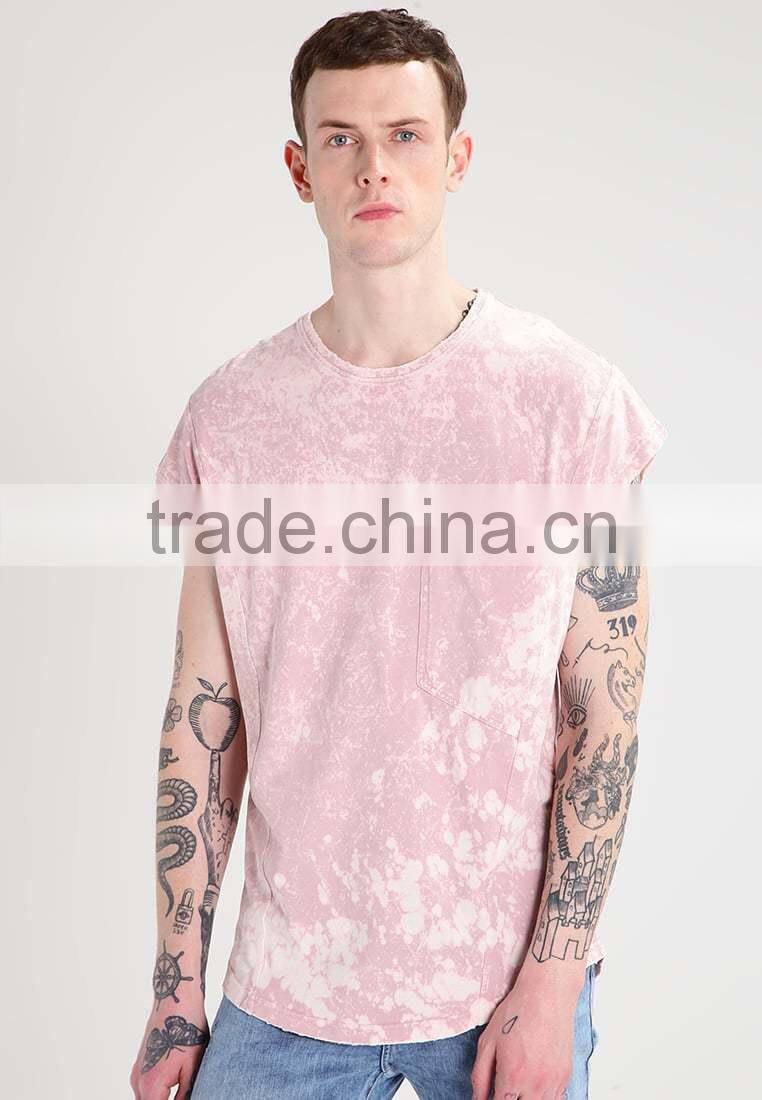 MGOO Hot Design Fashion Tie Dye T Shirts Mens Batwing Sleeve Curved Hems Pocket T Shirt