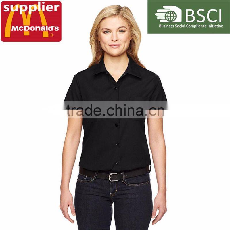 women office working clothes short sleeve polo shirt ladies work uniform style made in china