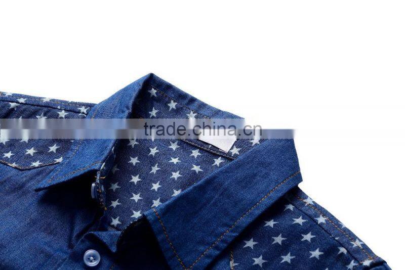 2016 Children wear spring quarter printed denim shirts