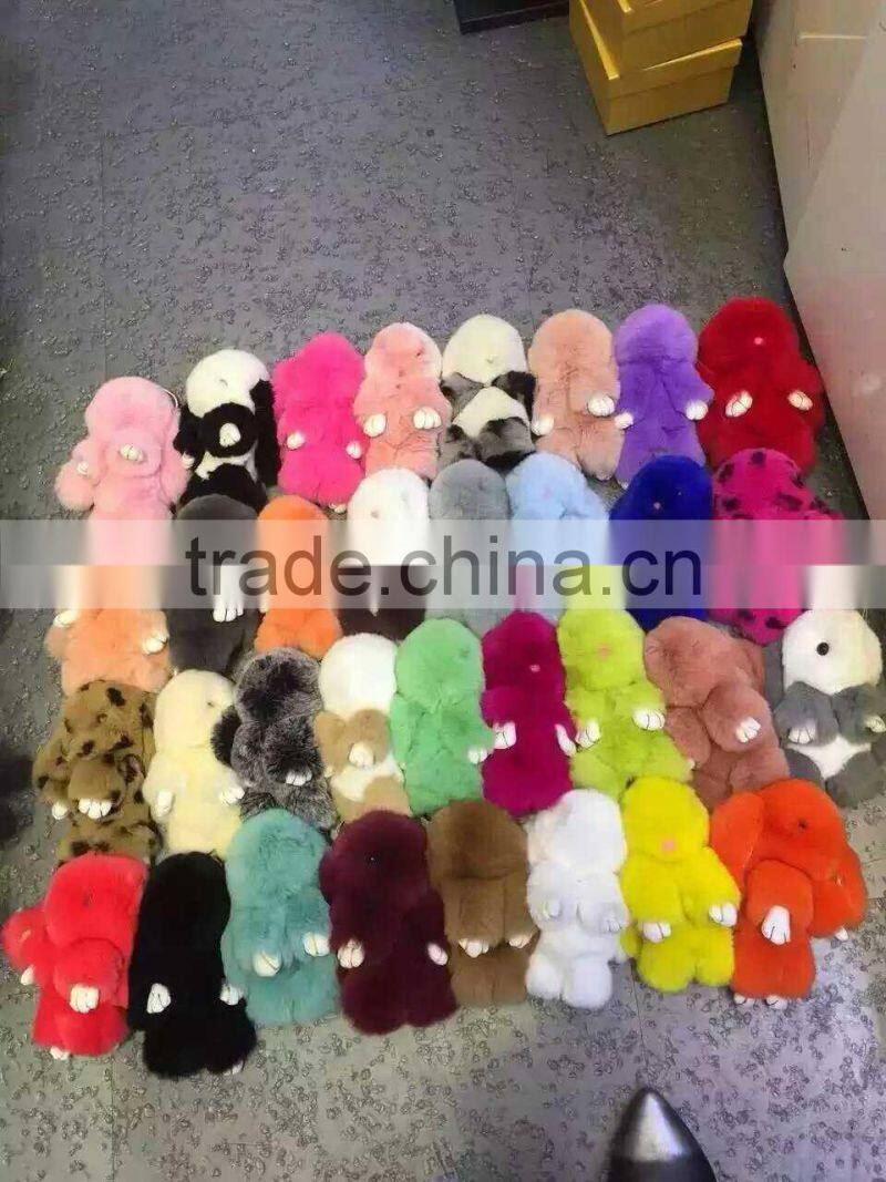 2017 hot sales type funny rabbit fur dolls bag charms woman rex rabbit fur poms colourful bag pendant