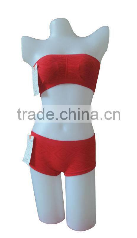 nice quality new style seamless woman underwear ladies one piece bandeau bra w removable cup pad & boxer