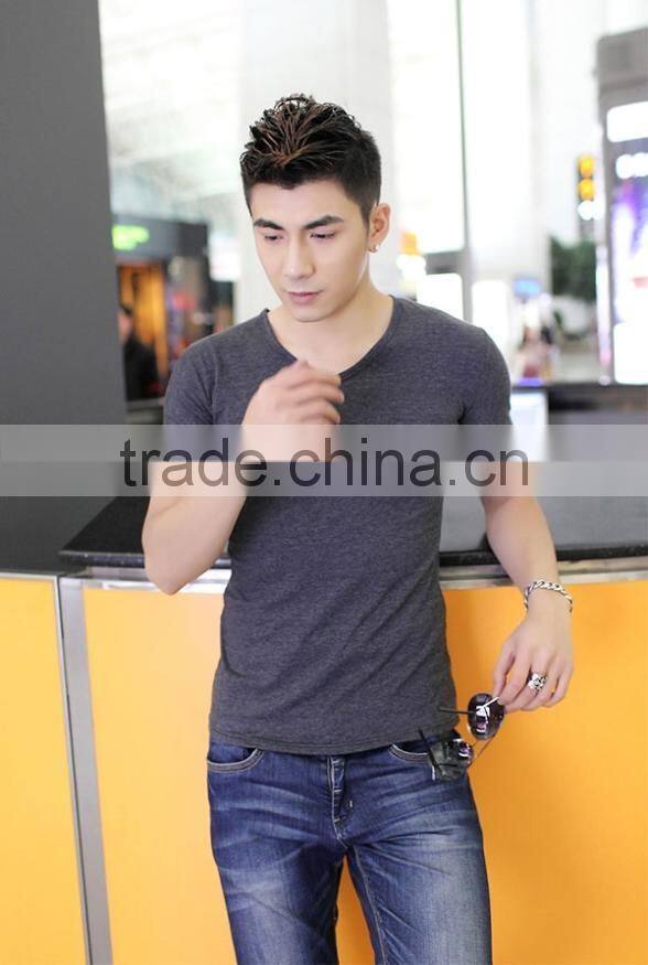 bulk wholesale Men's V-Neck Short Sleeve T-Shirt Slim Basic Tee Top Plain T Shirts For Printing