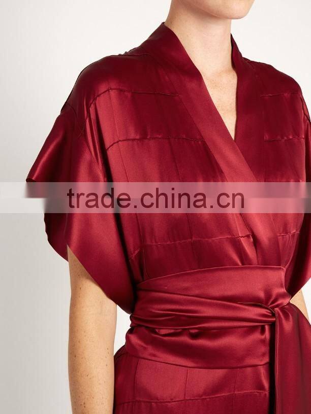 Customize ladies luxury silk robe, short sleeve dressing gown, wrapped robe, wedding robe, special bridemaids robe