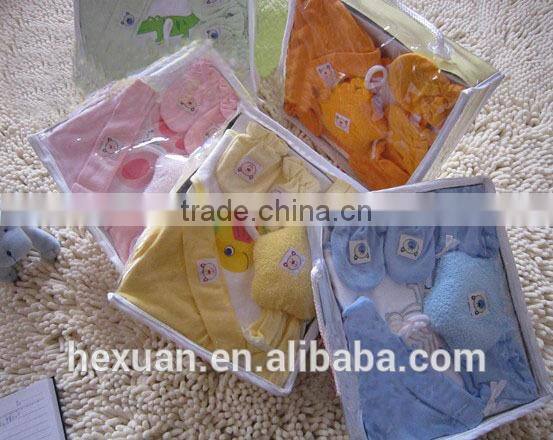 OEM or Stocked ,7PCS/SET Baby Bibs set,Mesh bag baby Baby bibs set,100%cotton bib set ,baby hat gift set