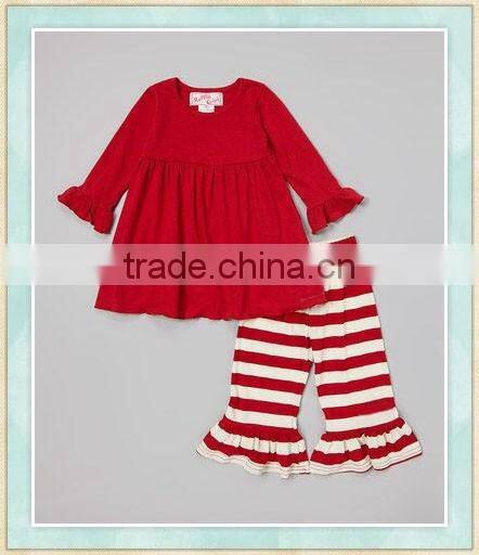 Infant Toddler 2017 boutique clothing girl's Valentine day clothing children's Wine & Cream Dress stripe ruffle pants sets