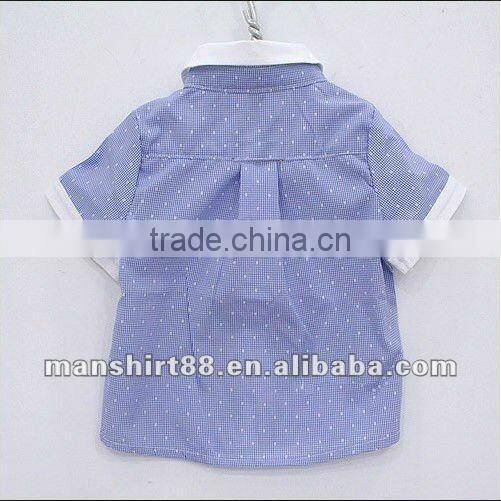 new Comfortable lovely style Blue Small-checked printed boys shirts with white beautiful collar