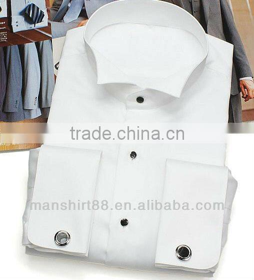 2017 Elegant design wing collar French cuff white tuxedo dress shirt