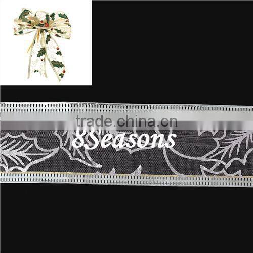 Pink Christmas Pattern Organza Ribbon For Christmas Decoration 3.8cm