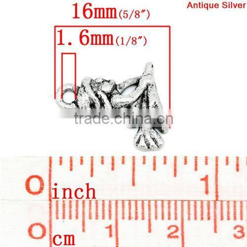 Antique Silver Halloween Ornaments Witch Flying On Broom Charm Pendants 16x14mm