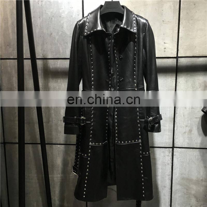 Fashion Classical Lady Windbreaker 100% Leather Jacket Semiformal Wear Ladies Long Leather Jacket