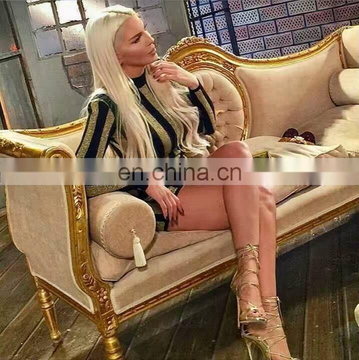 Black long sleeve gold printed stripe bandage dress High quality birthday dresses
