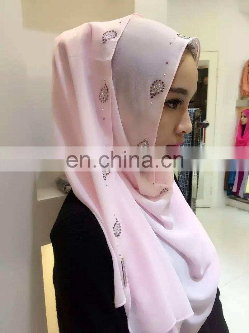 2016 new fashion Elegant Women Plain Long Chiffon with diamond Hijabs Arab Dubai Muslim Scarf