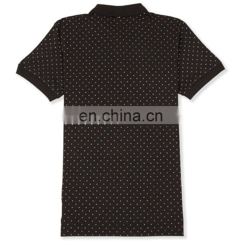 cotton black polo shirts with small white dots printing mens high quality golf sports polo shirts 2015
