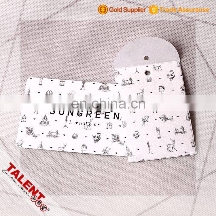 custom brand name logo tag and printed paper spare button bag for clothing