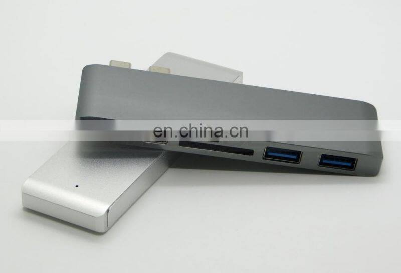 6 in1 Multiport USB Type C Hub with 2 USB 3.0 Port Dual Type-C Charging Port, SD/Micro USB SD Card Reader for Macbook