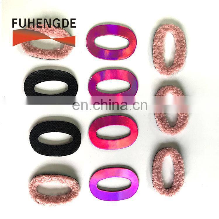 Green iron on towelling and fabric embroidery patch letters with hook loop backing fastening