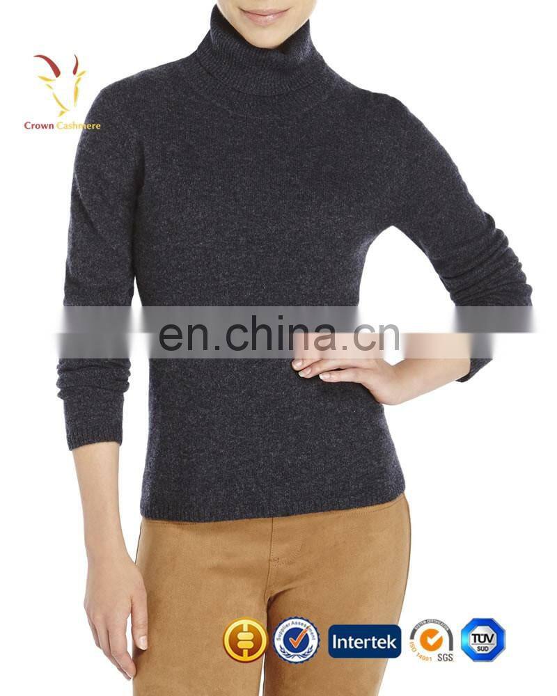 Ladies Turtleneck Pure Color Slim Fit Ribbed Knit Pullover Sweaters