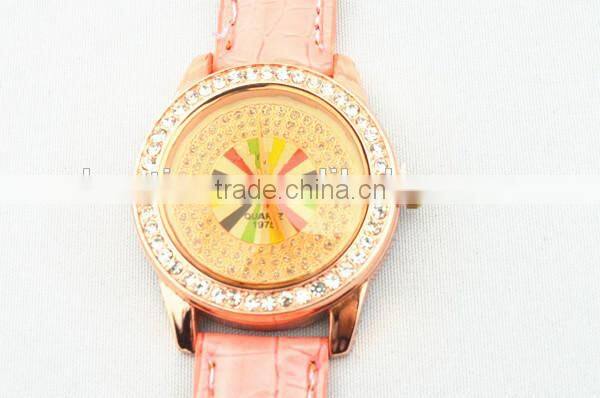 Luxury 4 laps crystal decoration bezel quarts wrist watch top PU leather embossing strap