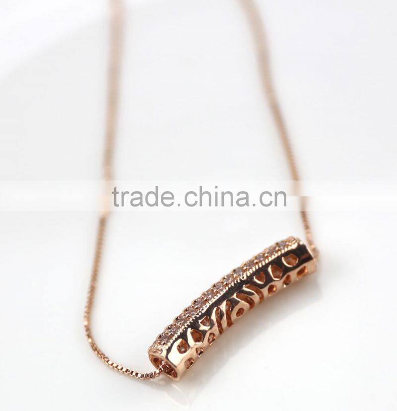 Simple design new model hollow rose gold plated pipe pendant necklace fashion jewelry with box chain for wholesale