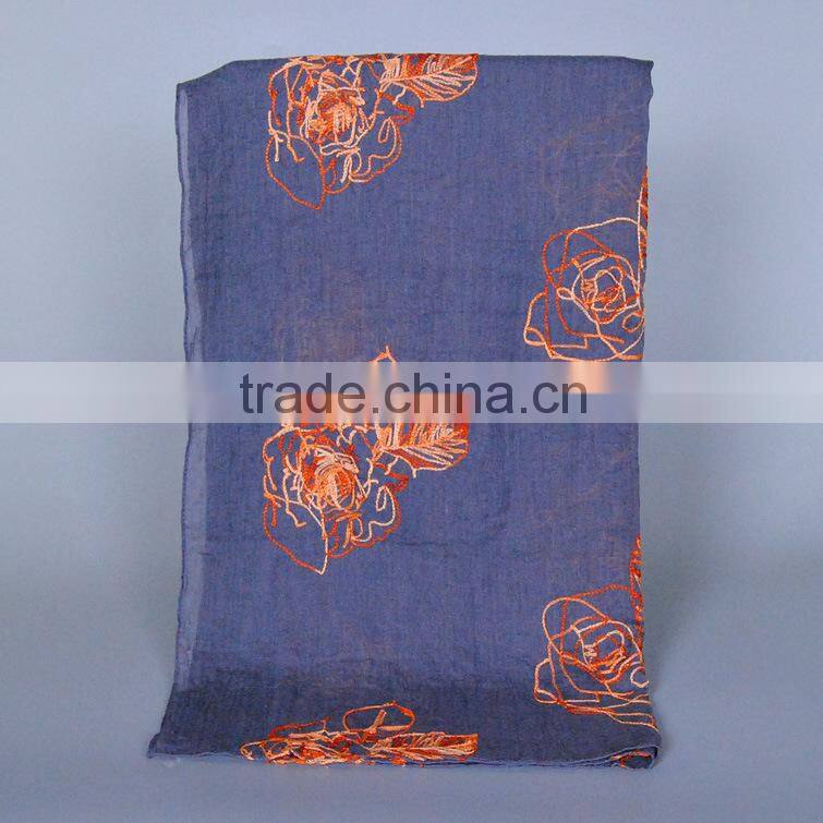 Wholesale Korea Fashion Cotton Embroidery Flower Pashmina Shawl Scarf
