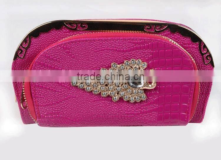 Latest women double zipper pu purse luxurious decorate wallet