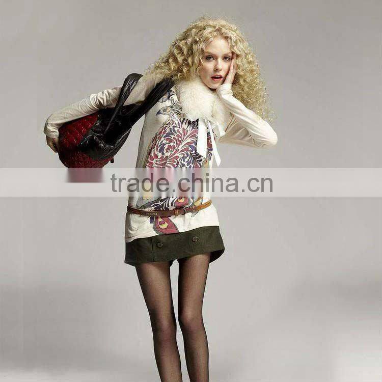 New arrival 2012 Spring V collar Pure Cotton t-shirt with print (Peacock Printing)