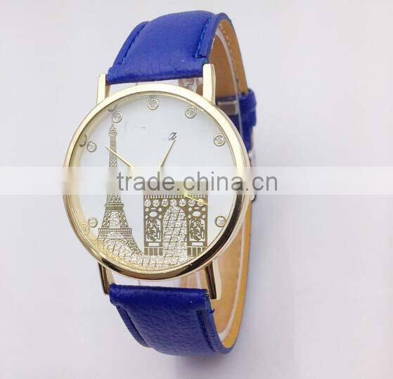 High quality Leather watch Women's Eiffel Tower Printed Dial Faux Leather Analog Quartz Wrist Watch