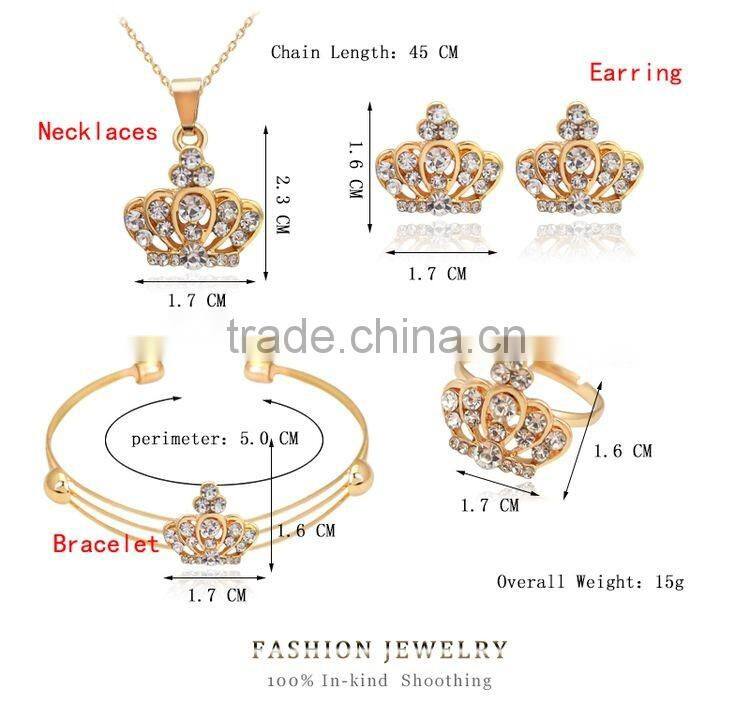 Chic Style 18K Gold Plated Crown Earrings Necklace Ring Bangle Jewelry Set