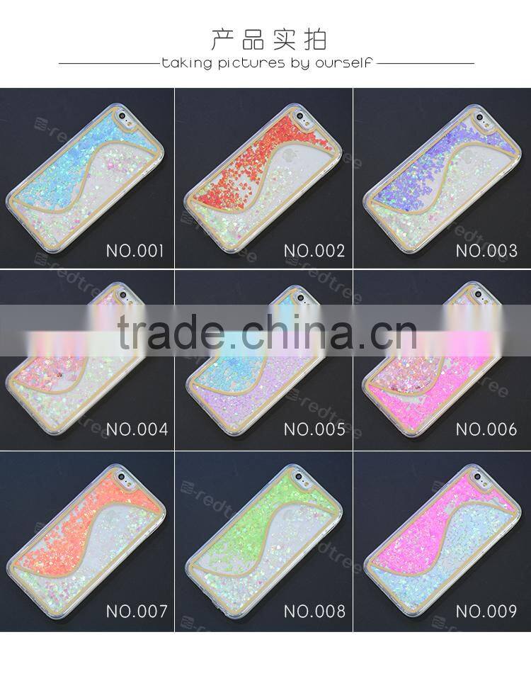 Factory price cute s love shape liquid mobile phone tpu cover case for iphone 6s