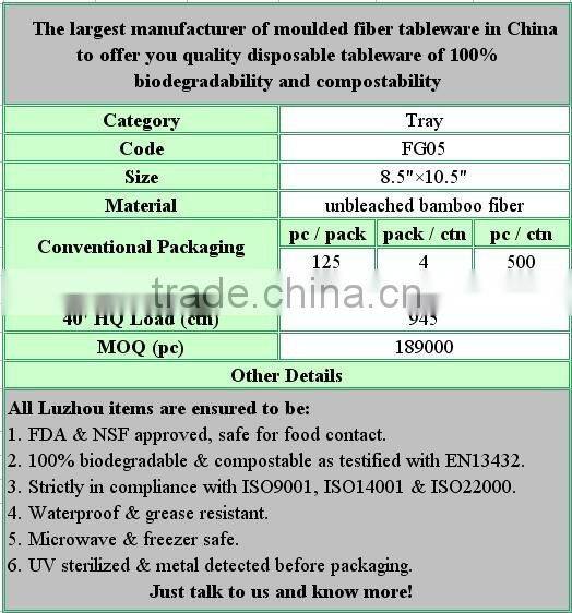 Disposable Moulded Fiber Tray For Food