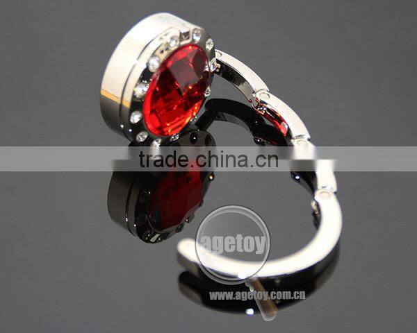 Round Red Crystal White Rhinestones Multi-function Fashion Handbag Hook Hanger Promotion Metal Foldable Mirror Bag Holder
