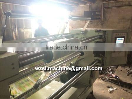 WFQ-1100B PLC control 3 motor high speed horizontal type plastic film roll slitting and rewinder machine