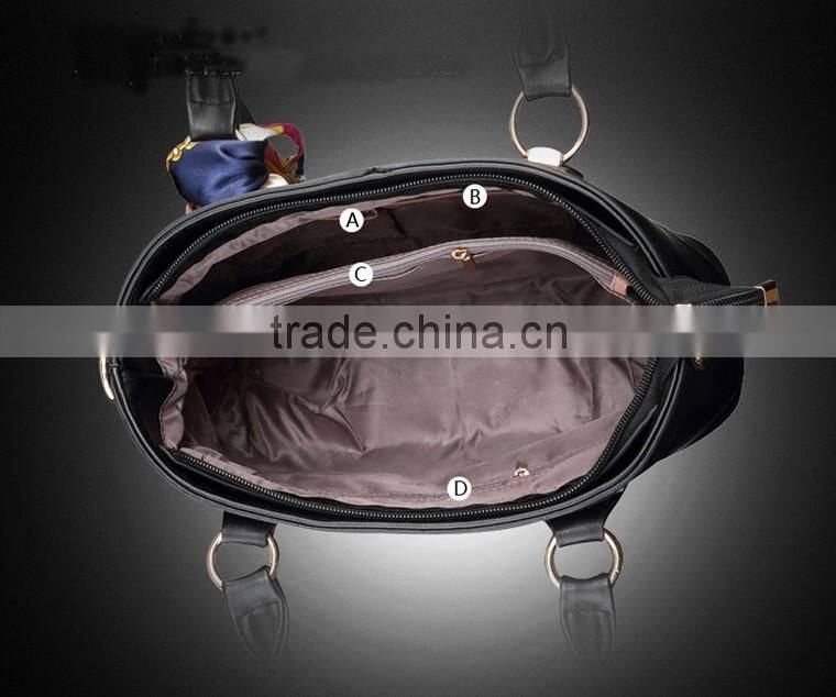 Bostom bag leisure PU handbag with silk bowknot ribbon custom beautiful leather handbag tote bag for lady in guangzhou
