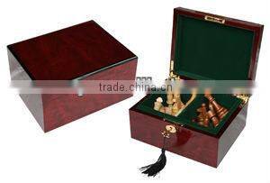 OEM high gloss cherry wooden chess storage box with lid