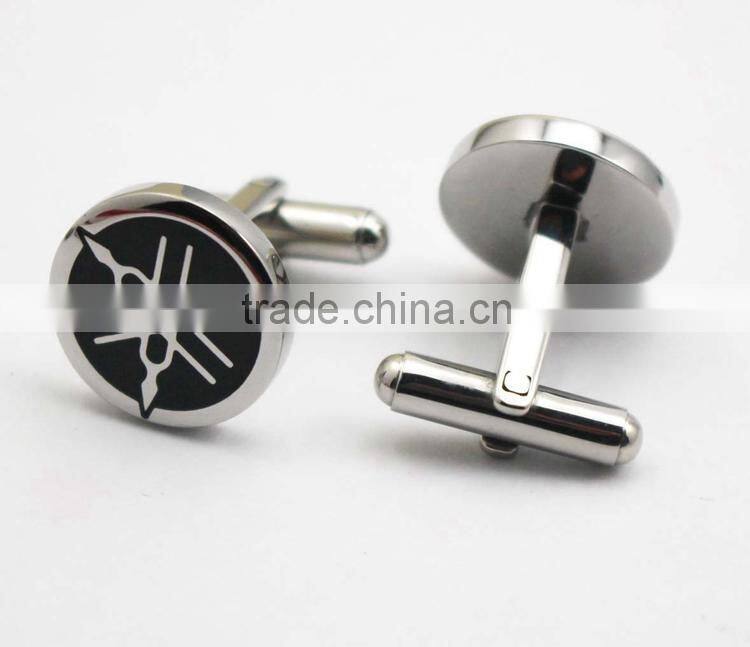 316L stainless steel Engraving enamel round black cufflinks for men