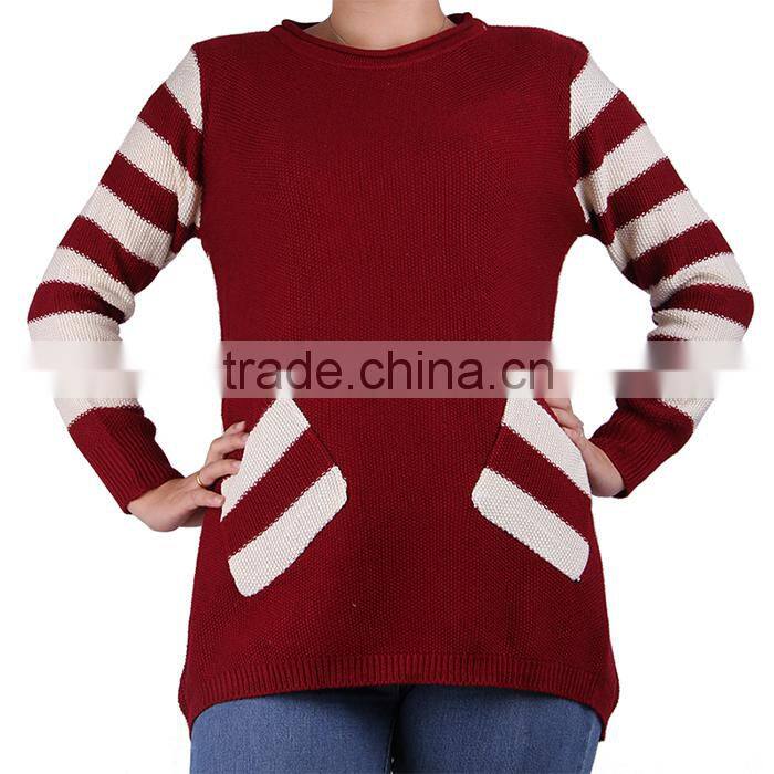 2015 fashion batwing sleeve stripes cotton women knitwear