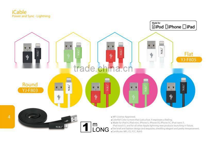 2.4A TPE Power Sync Flat Cable For iPhone 5 5C 5S iPad Mini iPad 4 Air etc