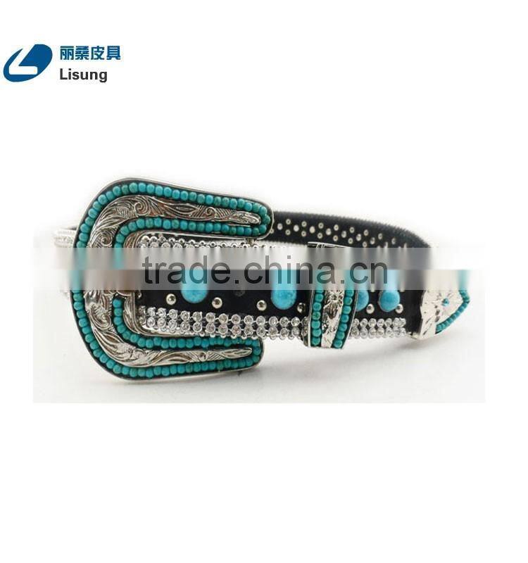 Fashion CowgirL Western Sparkling Turquoise Strass Chain Rhinestone Leather Belt