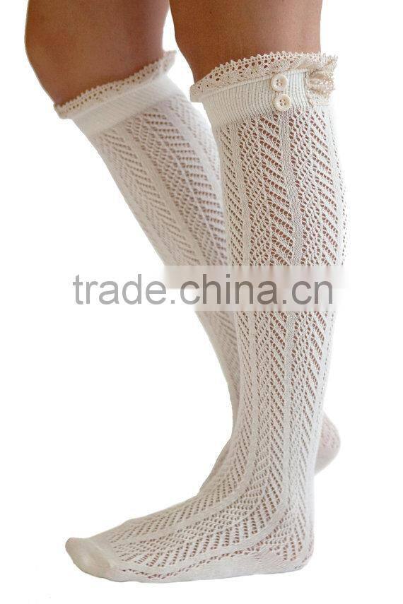 Women Knee High Boot Socks Knee High Grace and Lace Dainty Boot Socks With Button And Lace