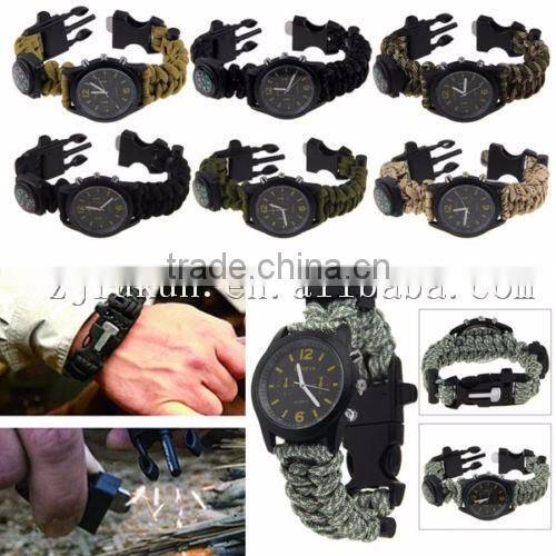 Handmade paracord polyester watch fashion paracord watch with compassm flint whistle