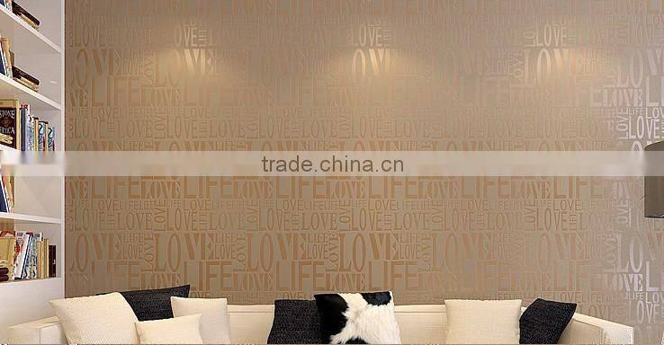 Brown / Gray / Pink / Beige / White Flock Words Textured Letters wallpaper Embossed wall paper wall covering WP059