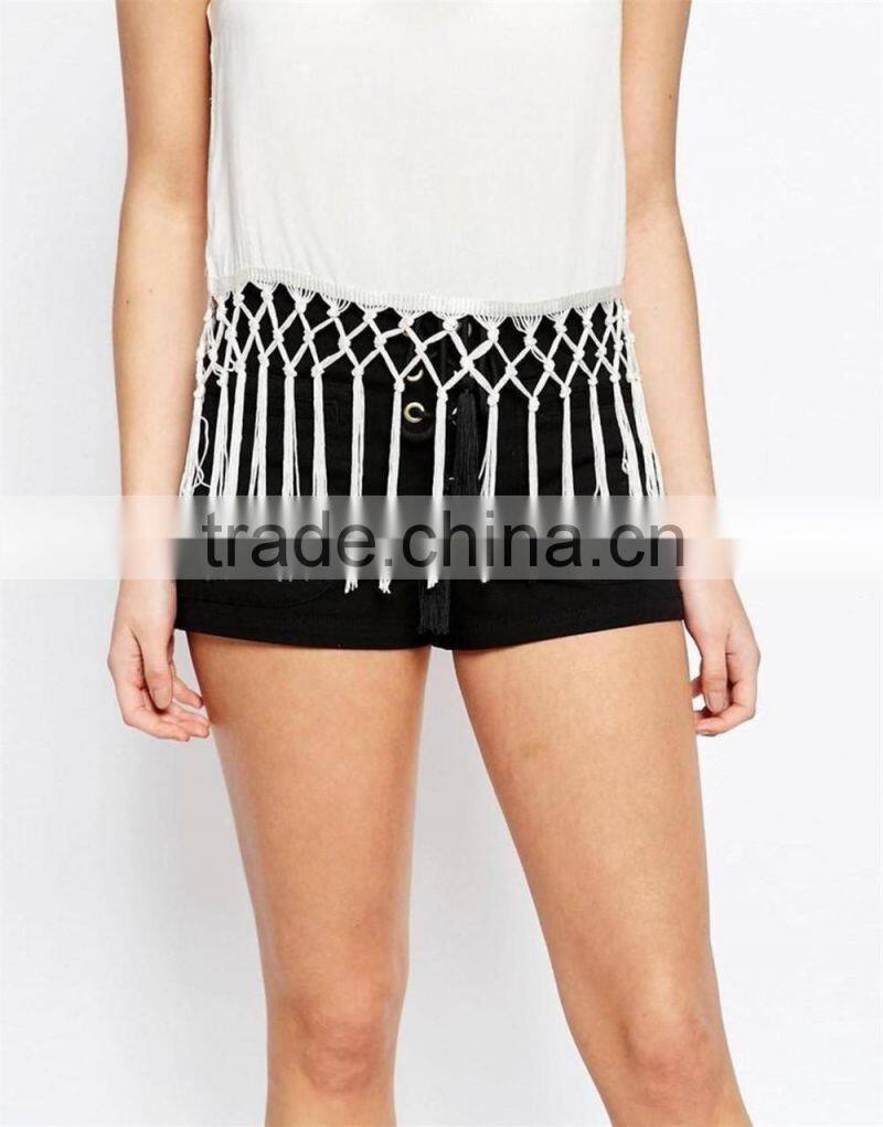 2016 Wholesale Custom Woman Tanks White Tank With Tassles