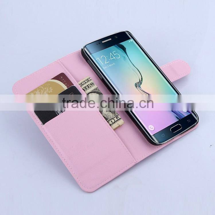 Factory Price Lichee Leather Pouch Wallet Case Folio Stand Cover Case for Samsung GALAXY S6 edge