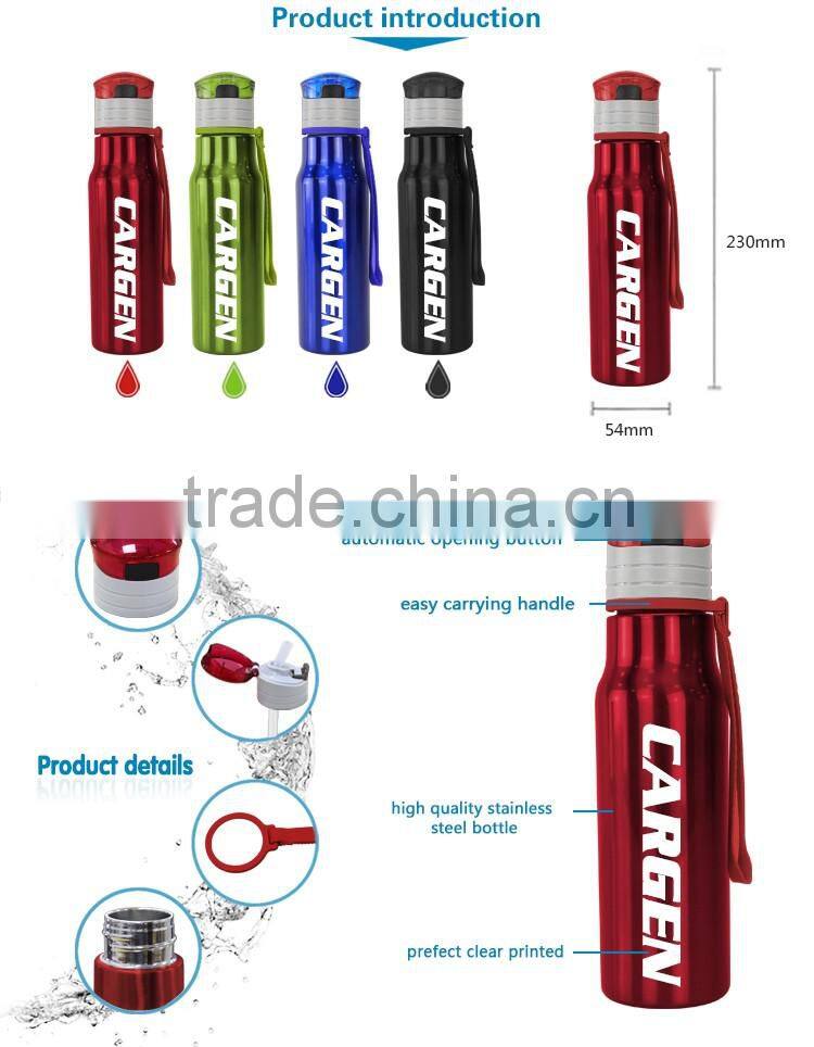 Flip lid stainless steel straw sport water bottle