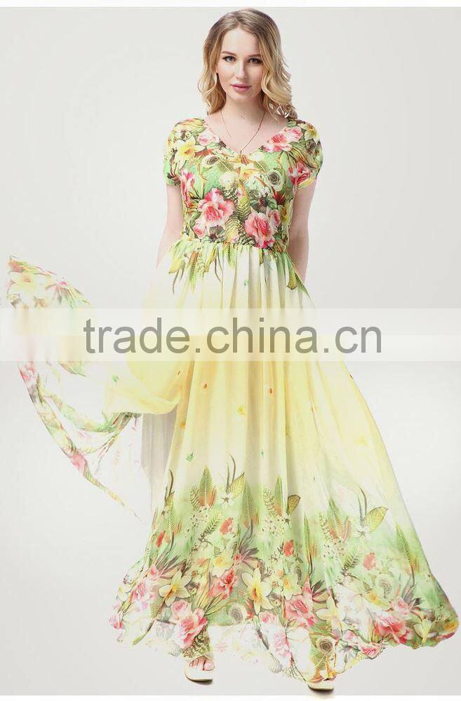 2016 new European women's Beach Resort plus size slim Chiffon Dress